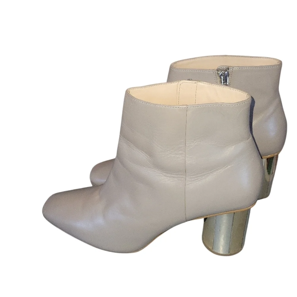 Zara Woman Leather Gray Side Zip Closure Metal Mirror Heels Ankle Bootie EU 40